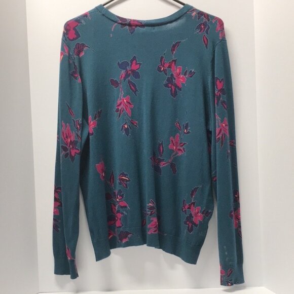 Daniel Rainn Teal Green & Purple Floral V-Neck Button Down Cardigan - Picture 3 of 9